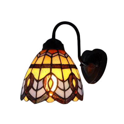 Stained Glass Dome Wall Light Fixture Baroque 1 Head Blue Sconce Light for Living Room Clearhalo 'Industrial' 'Middle century wall lights' 'Tiffany wall lights' 'Tiffany' 'Wall Lamps & Sconces' 'Wall Lights' Lighting' 90585