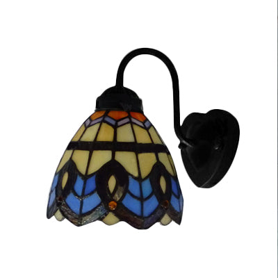 Stained Glass Dome Wall Light Fixture Baroque 1 Head Blue Sconce Light for Living Room Clearhalo 'Industrial' 'Middle century wall lights' 'Tiffany wall lights' 'Tiffany' 'Wall Lamps & Sconces' 'Wall Lights' Lighting' 90586