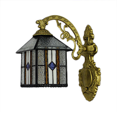 Mission Style House Wall Sconce Stained Glass 1 Light Wall Lighting in Brass for Bedroom Clearhalo 'Industrial' 'Middle century wall lights' 'Tiffany wall lights' 'Tiffany' 'Wall Lamps & Sconces' 'Wall Lights' Lighting' 90632
