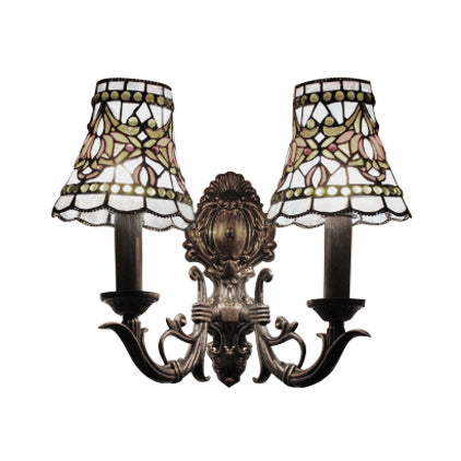 Bell Wall Light with Candle Victorian Stained Glass 2 Lights Wall Mount Light for Corridor Clearhalo 'Industrial' 'Middle century wall lights' 'Tiffany wall lights' 'Tiffany' 'Wall Lamps & Sconces' 'Wall Lights' Lighting' 90682