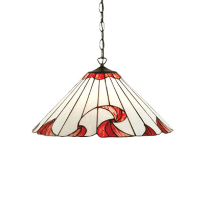1 Bulb Ceiling Pendant Light Tiffany-Style Cone Handcrafted Stained Glass Suspension Lighting in Red Clearhalo 'Ceiling Lights' 'Chandeliers' 'Industrial' 'Middle Century Pendants' 'Pendant Lights' 'Pendants' 'Tiffany close to ceiling' 'Tiffany Pendants' 'Tiffany' Lighting' 90810