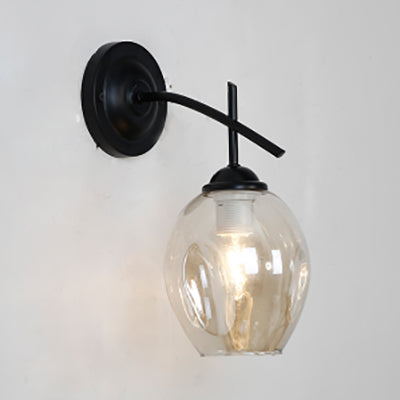 1 Light Dimpled Glass Wall Sconce Light Modern Black Globe Living Room Lighting Fixture Clear Clearhalo 'Cast Iron' 'Glass' 'Industrial' 'Modern wall lights' 'Modern' 'Tiffany' 'Traditional wall lights' 'Wall Lamps & Sconces' 'Wall Lights' Lighting' 90871
