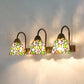 Bell Sconce Light Fixture Tiffany Multicolor Stained Glass 3 Heads Pink/Purple/Orange Red Wall Mounted Light Pink Clearhalo 'Industrial' 'Middle century wall lights' 'Tiffany wall lights' 'Tiffany' 'Wall Lamps & Sconces' 'Wall Lights' Lighting' 90902