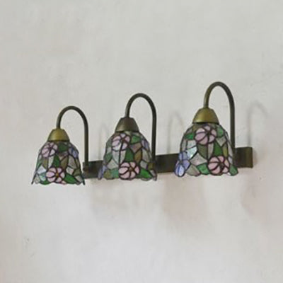Bell Sconce Light Fixture Tiffany Multicolor Stained Glass 3 Heads Pink/Purple/Orange Red Wall Mounted Light Clearhalo 'Industrial' 'Middle century wall lights' 'Tiffany wall lights' 'Tiffany' 'Wall Lamps & Sconces' 'Wall Lights' Lighting' 90903