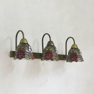 Bell Sconce Light Fixture Tiffany Multicolor Stained Glass 3 Heads Pink/Purple/Orange Red Wall Mounted Light Clearhalo 'Industrial' 'Middle century wall lights' 'Tiffany wall lights' 'Tiffany' 'Wall Lamps & Sconces' 'Wall Lights' Lighting' 90905