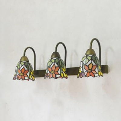 Bell Sconce Light Fixture Tiffany Multicolor Stained Glass 3 Heads Pink/Purple/Orange Red Wall Mounted Light Clearhalo 'Industrial' 'Middle century wall lights' 'Tiffany wall lights' 'Tiffany' 'Wall Lamps & Sconces' 'Wall Lights' Lighting' 90907