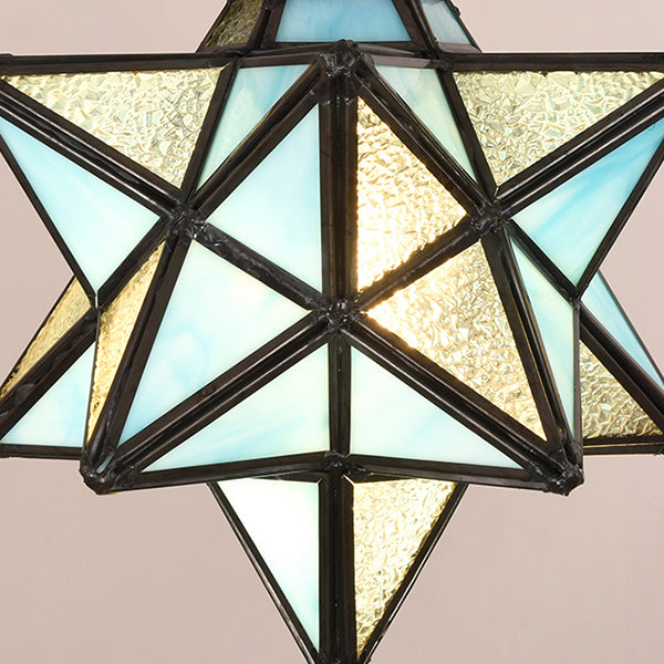 Blue Glass Star Wall Light Fixture Rustic Vintage 1 Light Wall Sconce Lamp with Bookshelf Clearhalo 'Industrial' 'Middle century wall lights' 'Tiffany wall lights' 'Tiffany' 'Wall Lamps & Sconces' 'Wall Lights' Lighting' 90930