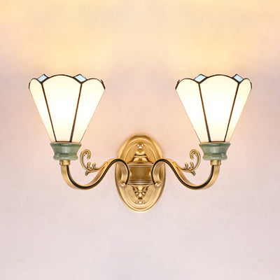 White Glass Conical Wall Lighting Traditional Vintage 2 Lights Wall Sconce Light for Bedroom Ivory Clearhalo 'Industrial' 'Middle century wall lights' 'Tiffany wall lights' 'Tiffany' 'Wall Lamps & Sconces' 'Wall Lights' Lighting' 90936