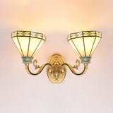 Traditional Cone Wall Lighting Beige Glass 2 Heads Sconce Lamp for Dining Room Beige Clearhalo 'Industrial' 'Middle century wall lights' 'Tiffany wall lights' 'Tiffany' 'Wall Lamps & Sconces' 'Wall Lights' Lighting' 90960