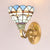 1 Head Wall Sconce Light Baroque Style Stained Glass Wall Mount Lamp in Blue for Bedroom Blue Clearhalo 'Industrial' 'Middle century wall lights' 'Tiffany wall lights' 'Tiffany' 'Wall Lamps & Sconces' 'Wall Lights' Lighting' 90970