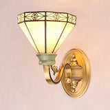 Stained Glass Cone Wall Lamp Traditional Style 1 Light Wall Sconce Light for Bedroom Clearhalo 'Industrial' 'Middle century wall lights' 'Tiffany wall lights' 'Tiffany' 'Wall Lamps & Sconces' 'Wall Lights' Lighting' 90973