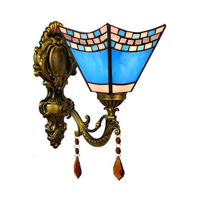 Mediterranean Mini Wall Lighting Blue Glass 1 Light Wall Sconce Lamp for Foyer Clearhalo 'Industrial' 'Middle century wall lights' 'Tiffany wall lights' 'Tiffany' 'Wall Lamps & Sconces' 'Wall Lights' Lighting' 90990