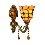 Amber Glass Bell Wall Sconce with Colorful Bead Vintage Style 1 Light Wall Lamp for Bedroom Clearhalo 'Industrial' 'Middle century wall lights' 'Tiffany wall lights' 'Tiffany' 'Wall Lamps & Sconces' 'Wall Lights' Lighting' 91004