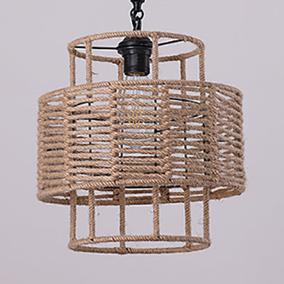Roped Cylinder Hanging Ceiling Light Rustic Lodge 1 Light Coffee Shop Pendant Lighting in Beige Clearhalo 'Ceiling Lights' 'Industrial Pendants' 'Industrial' 'Middle Century Pendants' 'Pendant Lights' 'Pendants' 'Tiffany' Lighting' 91328