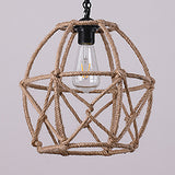 Rustic Geometric Cage Suspension Lamp 1 Bulb Rope Restaurant Ceiling Pendant Light in Beige Clearhalo 'Ceiling Lights' 'Industrial Pendants' 'Industrial' 'Middle Century Pendants' 'Pendant Lights' 'Pendants' 'Tiffany' Lighting' 91333