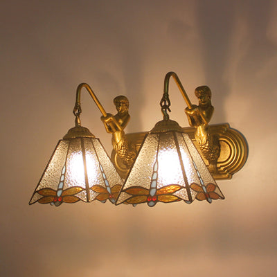 Brass 1 Head Sconce Lighting Tiffany Clear Dimple Glass Pyramid Wall Mount Light Clear Clearhalo 'Industrial' 'Middle century wall lights' 'Tiffany wall lights' 'Tiffany' 'Wall Lamps & Sconces' 'Wall Lights' Lighting' 91351
