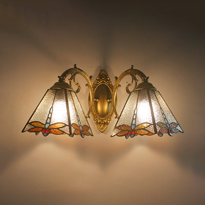 Lodge Dragonfly Wall Sconce Light Dimpled Clear Glass 2 Lights Wall Mount Light Clear Clearhalo 'Industrial' 'Middle century wall lights' 'Tiffany wall lights' 'Tiffany' 'Wall Lamps & Sconces' 'Wall Lights' Lighting' 91358