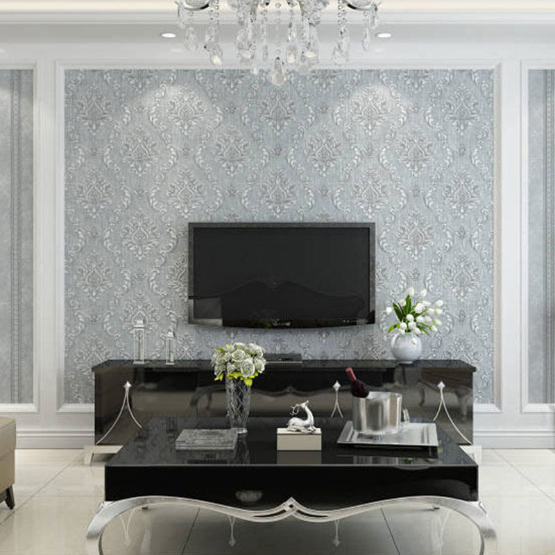 European Wallpaper Pastel Color 3D Visual Damask Design Wall Covering, Non-Pasted Silver Gray Clearhalo 'Vintage wall decor' 'Vintage' 'Wallpaper' Wall Decor' 914649