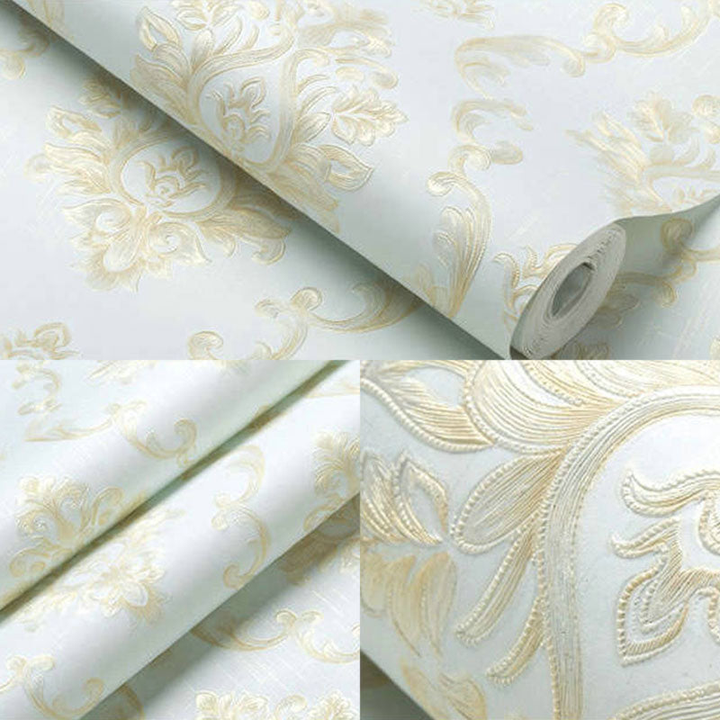 European Wallpaper Pastel Color 3D Visual Damask Design Wall Covering, Non-Pasted Light Blue Clearhalo 'Vintage wall decor' 'Vintage' 'Wallpaper' Wall Decor' 914658