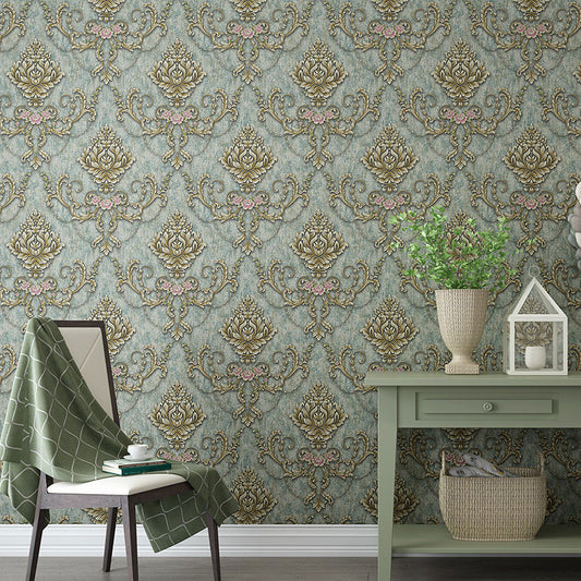 Guest Room Wall Covering Countryside Neutral Color Damasque Wallpaper, Non-Pasted Blue Clearhalo 'Vintage wall decor' 'Vintage' 'Wallpaper' Wall Decor' 914660