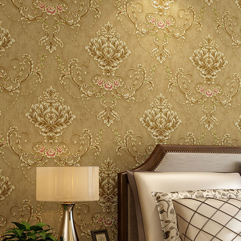 Guest Room Wall Covering Countryside Neutral Color Damasque Wallpaper, Non-Pasted Dark Coffee Clearhalo 'Vintage wall decor' 'Vintage' 'Wallpaper' Wall Decor' 914669