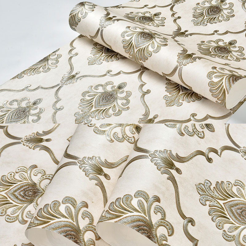 20.5 in x 33 ft Mid Century Wallpaper Blossoming Damask Design Wall Art in Natural Color Clearhalo 'Vintage wall decor' 'Vintage' 'Wallpaper' Wall Decor' 914730