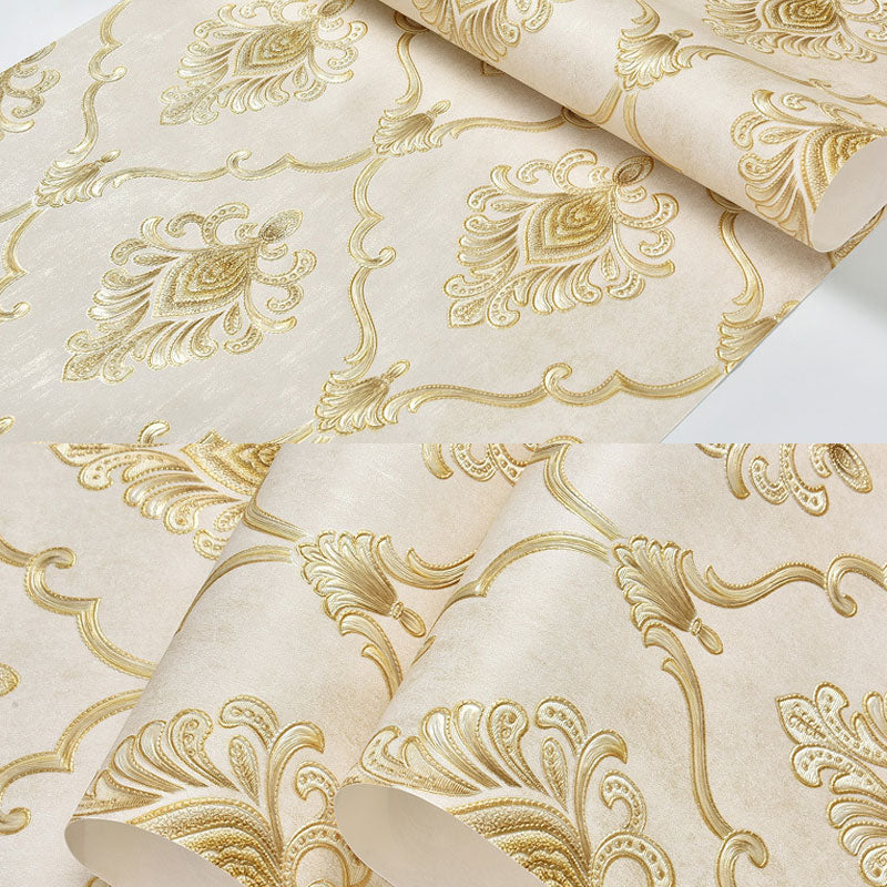 20.5 in x 33 ft Mid Century Wallpaper Blossoming Damask Design Wall Art in Natural Color Light Yellow Clearhalo 'Vintage wall decor' 'Vintage' 'Wallpaper' Wall Decor' 914736