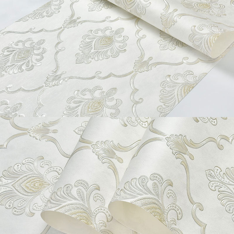 20.5 in x 33 ft Mid Century Wallpaper Blossoming Damask Design Wall Art in Natural Color Clearhalo 'Vintage wall decor' 'Vintage' 'Wallpaper' Wall Decor' 914739