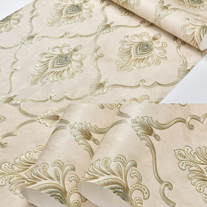 20.5 in x 33 ft Mid Century Wallpaper Blossoming Damask Design Wall Art in Natural Color Light Coffee Clearhalo 'Vintage wall decor' 'Vintage' 'Wallpaper' Wall Decor' 914741