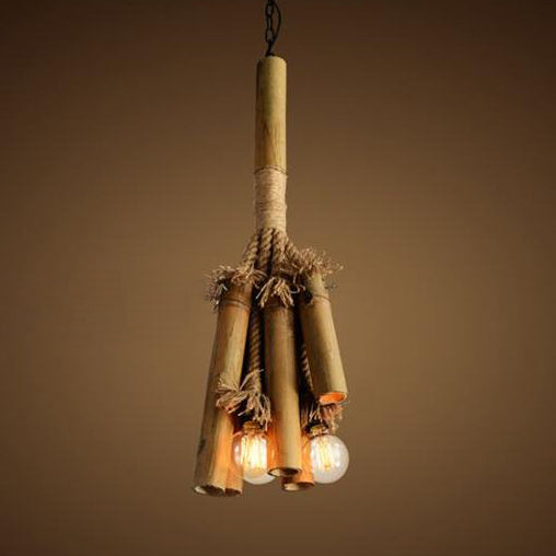3 Lights Open Bulb Chandelier Light Bamboo Lodge Style Hanging Lamp for Restaurant Beige Clearhalo 'Ceiling Lights' 'Chandeliers' 'Industrial Chandeliers' 'Industrial' 'Middle Century Chandeliers' 'Tiffany' Lighting' 91475