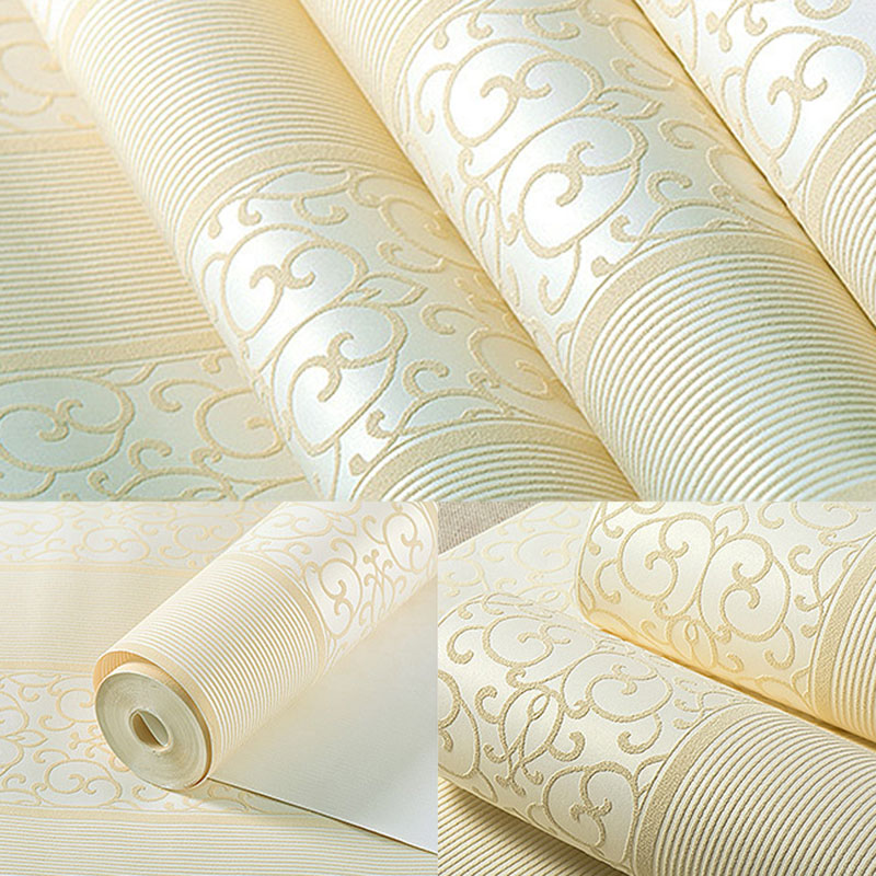 Bedroom Wall Art with Natural Color Stripe and Flower Design, 33 ft. x 20.5 in, Non-Pasted Clearhalo 'Vintage wall decor' 'Vintage' 'Wallpaper' Wall Decor' 914756