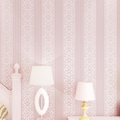 Bedroom Wall Art with Natural Color Stripe and Flower Design, 33 ft. x 20.5 in, Non-Pasted Light Pink Clearhalo 'Vintage wall decor' 'Vintage' 'Wallpaper' Wall Decor' 914761