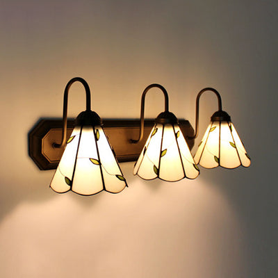3 Heads Lily Sconce Light Fixture Tiffany Beige Glass Wall Mounted Light for Bedroom Beige Clearhalo 'Industrial' 'Middle century wall lights' 'Tiffany wall lights' 'Tiffany' 'Wall Lamps & Sconces' 'Wall Lights' Lighting' 91484