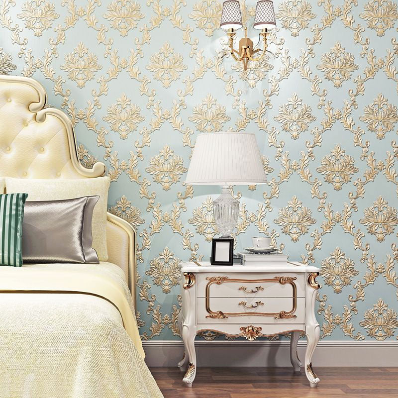 Classic Wall Decor 3D Visual Damasque Non-Pasted Wallpaper Roll, 33'L x 20.5"W Light Blue Clearhalo 'Vintage wall decor' 'Vintage' 'Wallpaper' Wall Decor' 914885