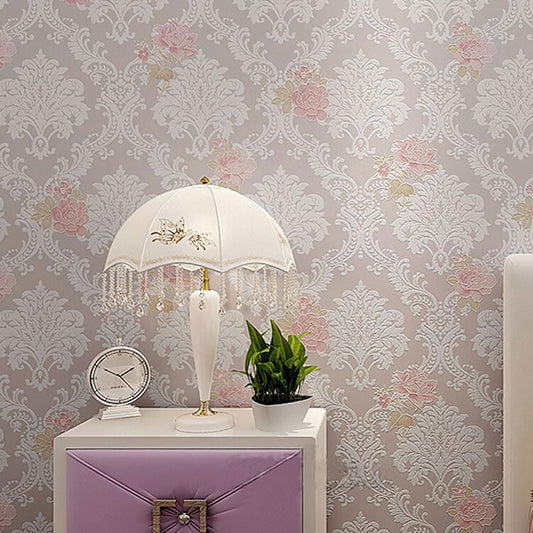Living Room Wallpaper Classic Pastel Color 3D Effect Garden Flower Wall Art, Non-Pasted Light Pink Clearhalo 'Vintage wall decor' 'Vintage' 'Wallpaper' Wall Decor' 914895