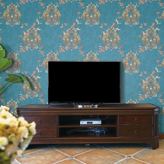 31'L x 20.5"W Moisture-Resistant Wallpaper Living Room 3D Visual Blossom Wall Covering Blue Clearhalo 'Vintage wall decor' 'Vintage' 'Wallpaper' Wall Decor' 914905