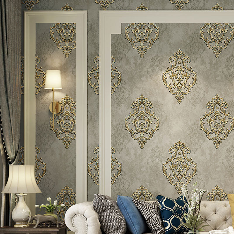 Pastel Color 57.1 sq ft. Wallpaper Non-Woven Moisture-Resistant 3D Print Damask Design Wall Covering Gold Clearhalo 'Vintage wall decor' 'Vintage' 'Wallpaper' Wall Decor' 914944