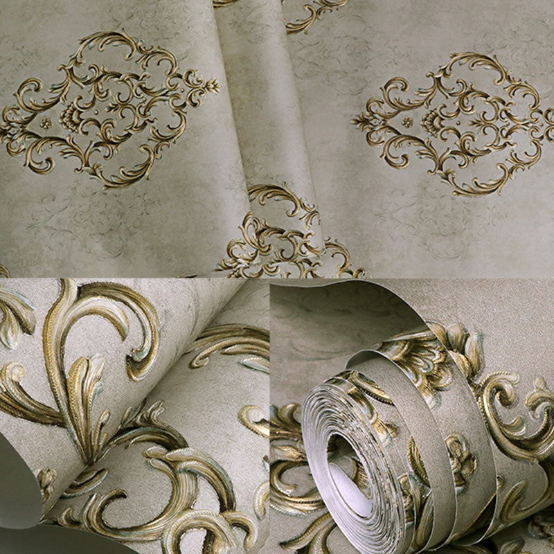 Pastel Color 57.1 sq ft. Wallpaper Non-Woven Moisture-Resistant 3D Print Damask Design Wall Covering Clearhalo 'Vintage wall decor' 'Vintage' 'Wallpaper' Wall Decor' 914945