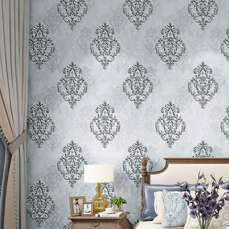 Pastel Color 57.1 sq ft. Wallpaper Non-Woven Moisture-Resistant 3D Print Damask Design Wall Covering Grey Clearhalo 'Vintage wall decor' 'Vintage' 'Wallpaper' Wall Decor' 914950