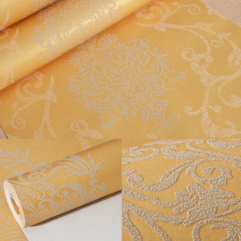 Natural Color Damasque Decorative Wallpaper Non-Pasted Wall Covering, 33-foot x 20.5-inch Gold Clearhalo 'Vintage wall decor' 'Vintage' 'Wallpaper' Wall Decor' 915053