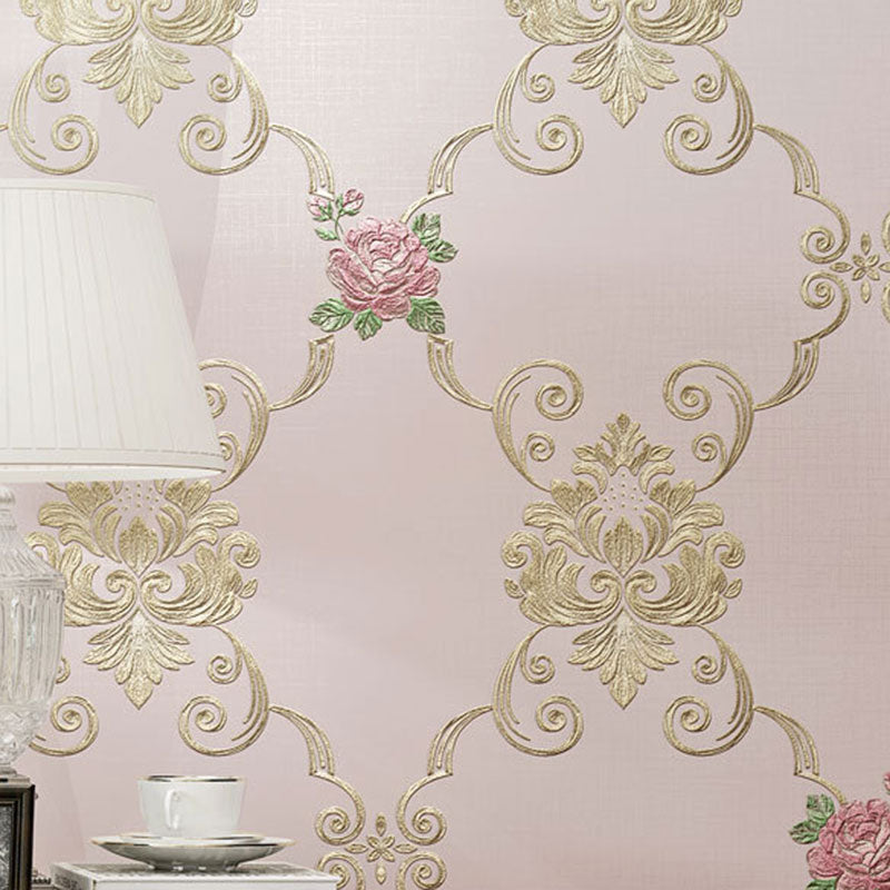 Non-Pasted Wall Covering 33' x 20.5" Minimalist Embossed Flower Wallpaper for Bedroom Light Pink Clearhalo 'Vintage wall decor' 'Vintage' 'Wallpaper' Wall Decor' 915070
