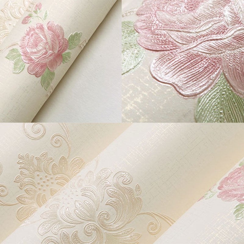 Non-Pasted Wall Covering 33' x 20.5" Minimalist Embossed Flower Wallpaper for Bedroom Clearhalo 'Vintage wall decor' 'Vintage' 'Wallpaper' Wall Decor' 915075