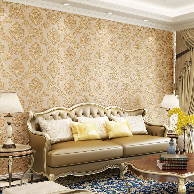 Non-Woven Wall Art 57.1 sq ft. Nordic Classic Non-Pasted Damasque Wallpaper Roll Coffee Clearhalo 'Wall Decor' 'Wallpaper' 915101