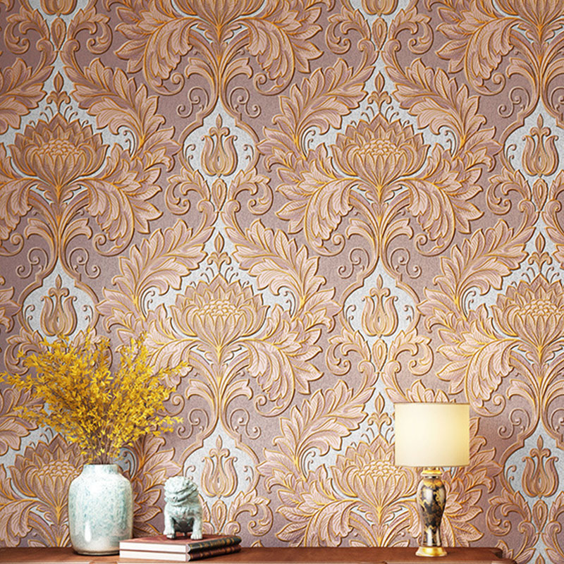 Vinyl Luxe Wallpaper 33' x 20.5" European Non-Pasted Wall Covering with 3D Effect Blossoms Brown-Khaki Clearhalo 'Vintage wall decor' 'Vintage' 'Wallpaper' Wall Decor' 915107