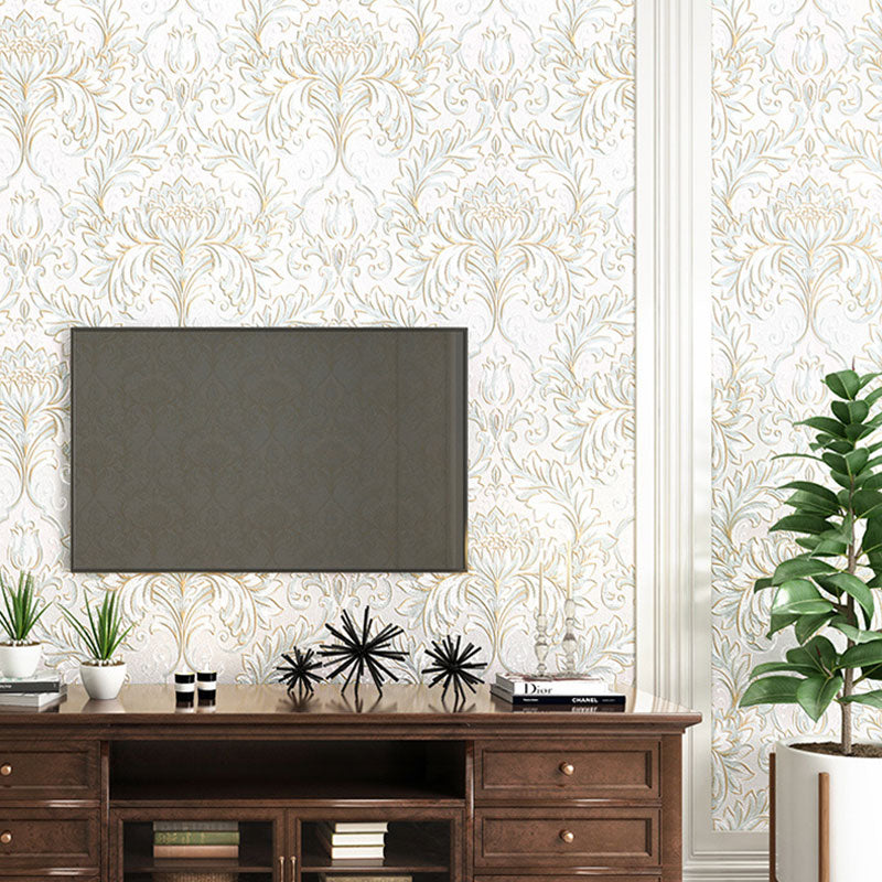 Vinyl Luxe Wallpaper 33' x 20.5" European Non-Pasted Wall Covering with 3D Effect Blossoms White Clearhalo 'Vintage wall decor' 'Vintage' 'Wallpaper' Wall Decor' 915116