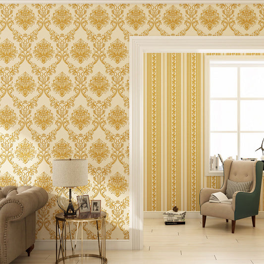 Luxe Damask Design Wall Decor Non-Pasted Wallpaper for Living Room, 33'L x 20.5"W Champagne Clearhalo 'Vintage wall decor' 'Vintage' 'Wallpaper' Wall Decor' 915156