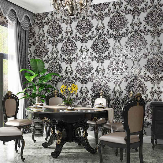 Light Color PVC Wall Decor Nordic 3D Effect Damask Wallpaper Roll for Dining Room, Non-Pasted Black Clearhalo 'Vintage wall decor' 'Vintage' 'Wallpaper' Wall Decor' 915169