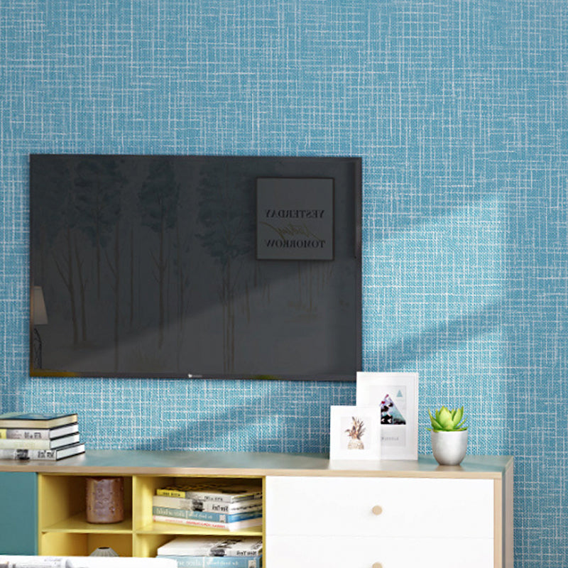 Stain-Resistant Wall Covering Non-pasted Textured Linen Non-Woven Wallpaper in Light Color Peacock Blue Clearhalo 'Modern wall decor' 'Modern' 'Wallpaper' Wall Decor' 915277