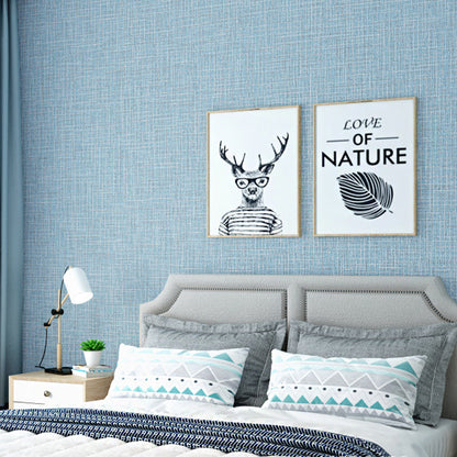 Stain-Resistant Wall Covering Non-pasted Textured Linen Non-Woven Wallpaper in Light Color Light Blue Clearhalo 'Modern wall decor' 'Modern' 'Wallpaper' Wall Decor' 915287