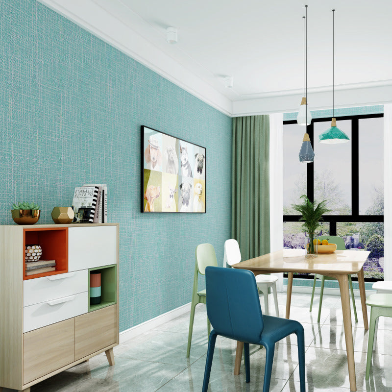 Stain-Resistant Wall Covering Non-pasted Textured Linen Non-Woven Wallpaper in Light Color Turquoise Clearhalo 'Modern wall decor' 'Modern' 'Wallpaper' Wall Decor' 915296